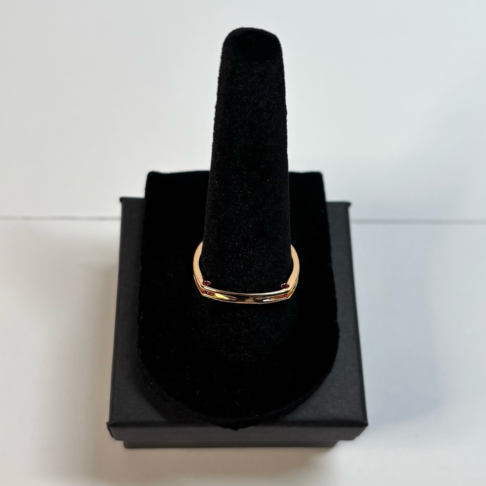 18k rose gold-plated square band ring with magenta stones - Picture 4 of 8